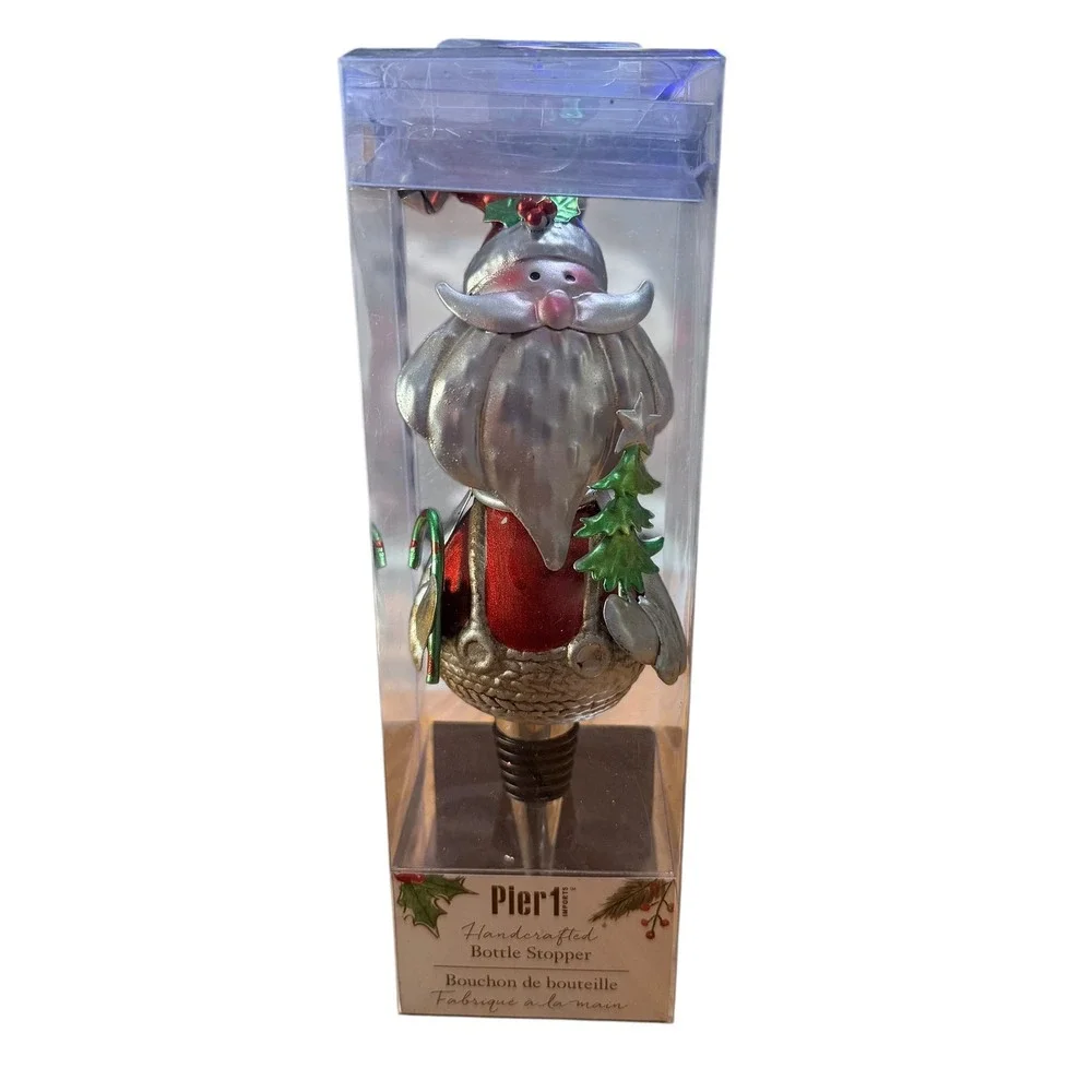Pier 1 Imports Santa Claus Bobble Head Handcrafted Wine Bottle Stopper Christmas